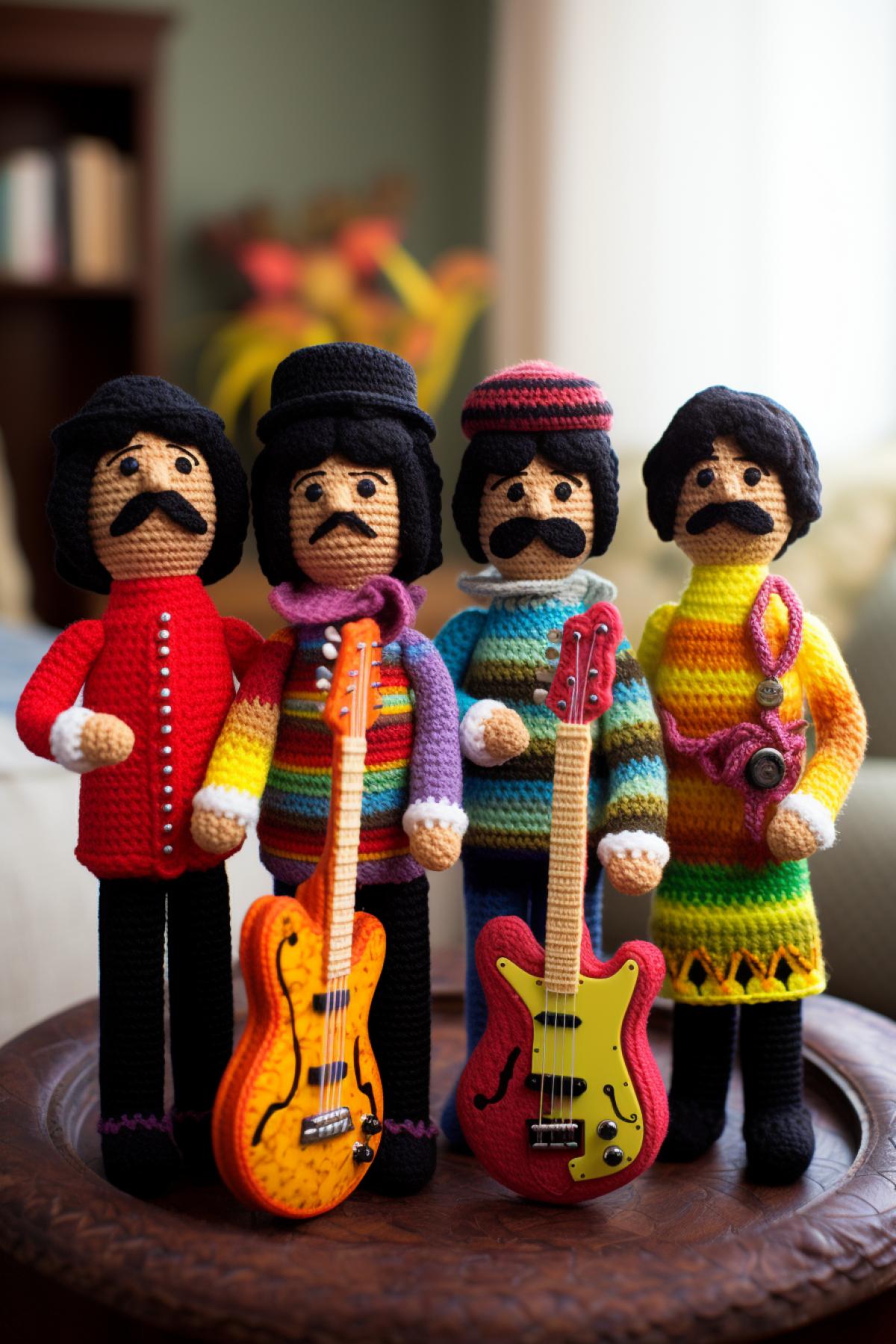 Knitted the Beatles Sgt. Peppers lonely hearts club band with guitars