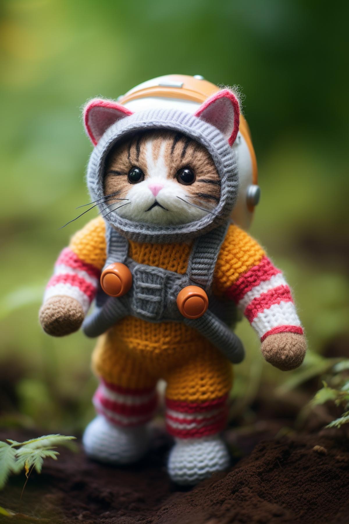 Knitted Space Explorer Cat Toy: Create a cat character in a space suit with soft antennae and space accessories.