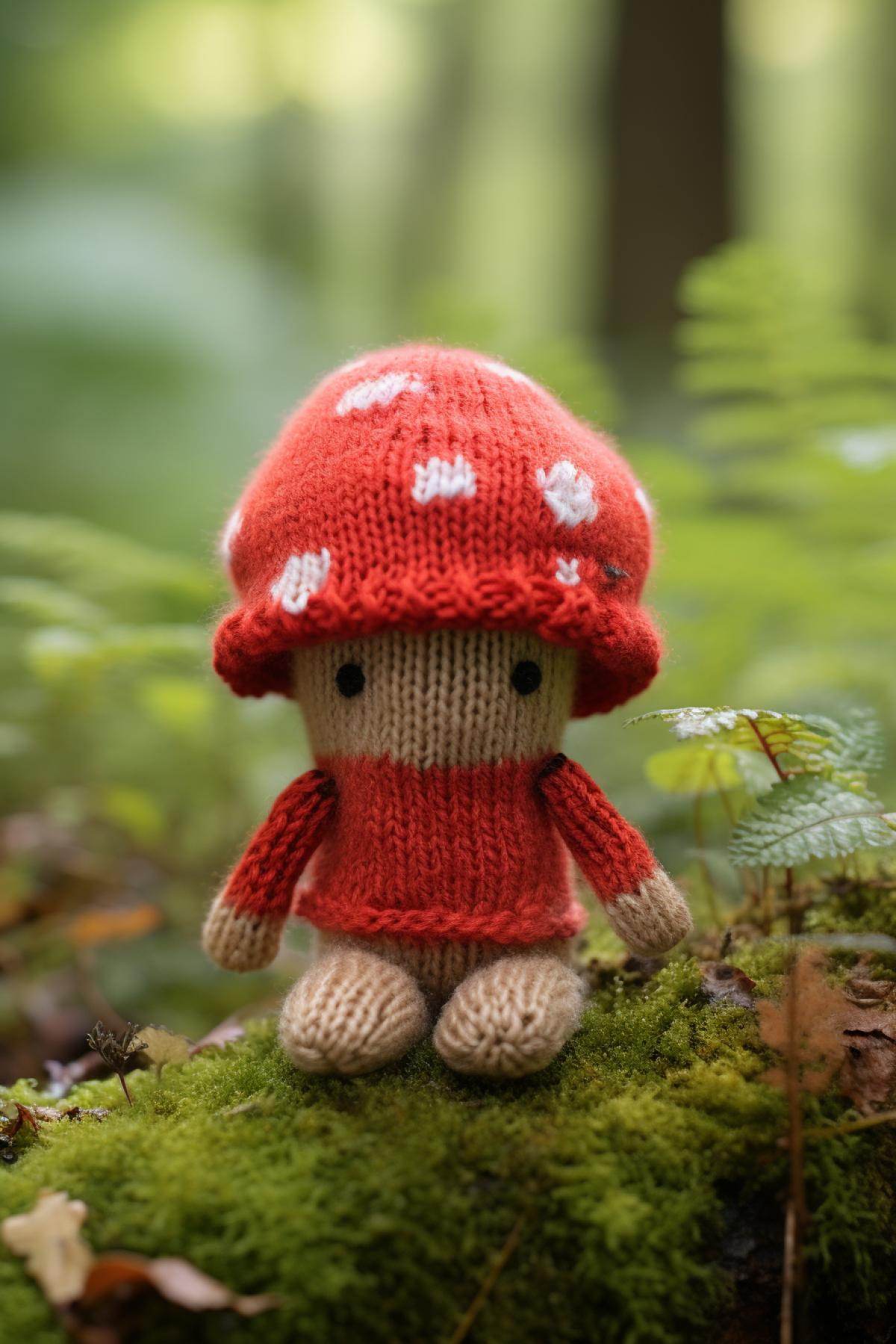 Knitted toy Forest friend with a mushroom hat