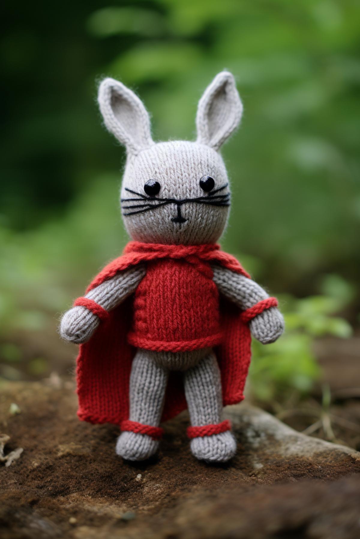Knitted toy Superhero rabbit