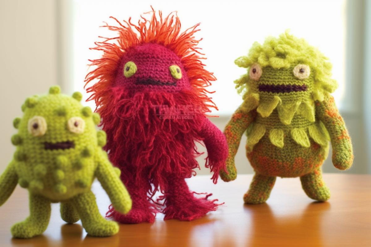 Knitted toy bacteria