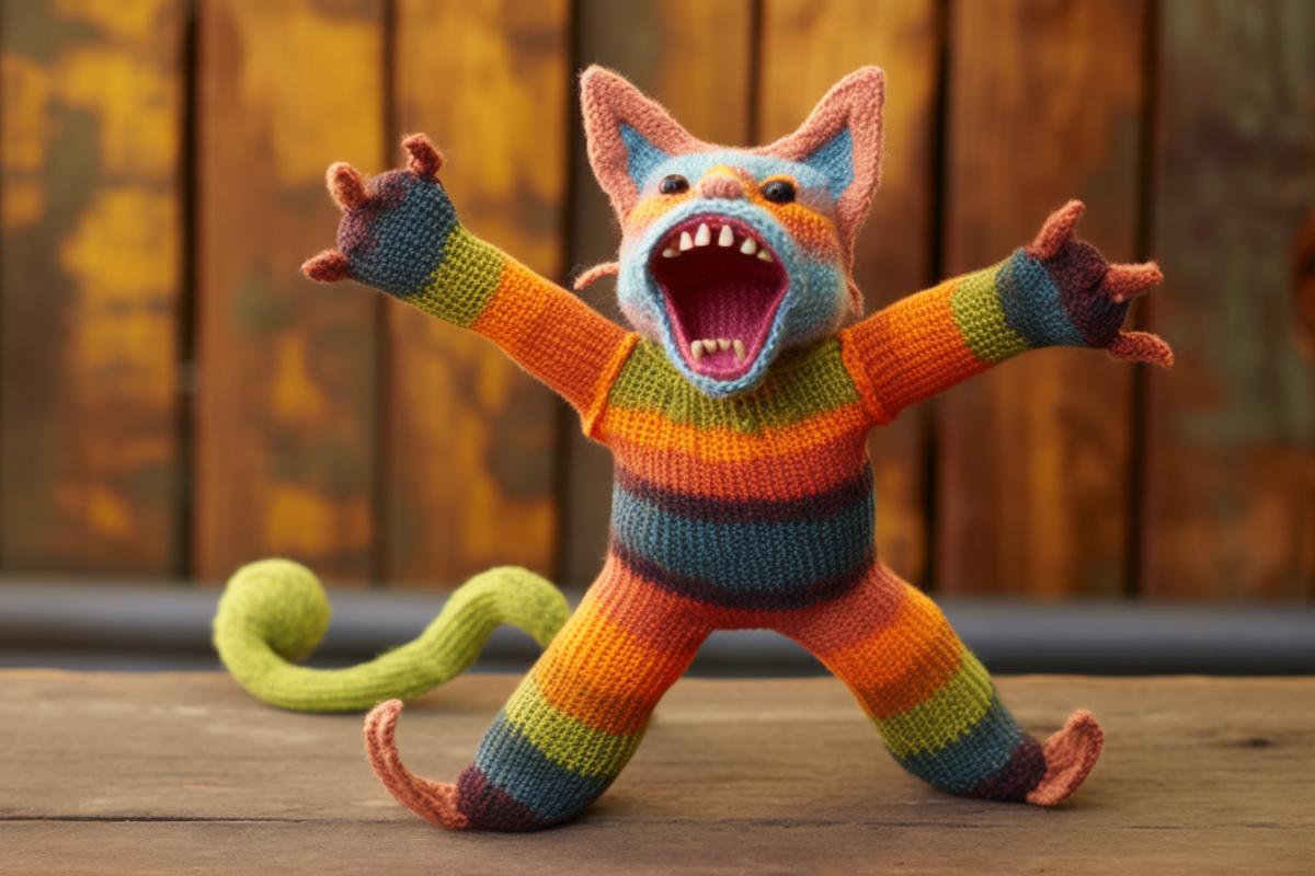 Knitted screaming cat