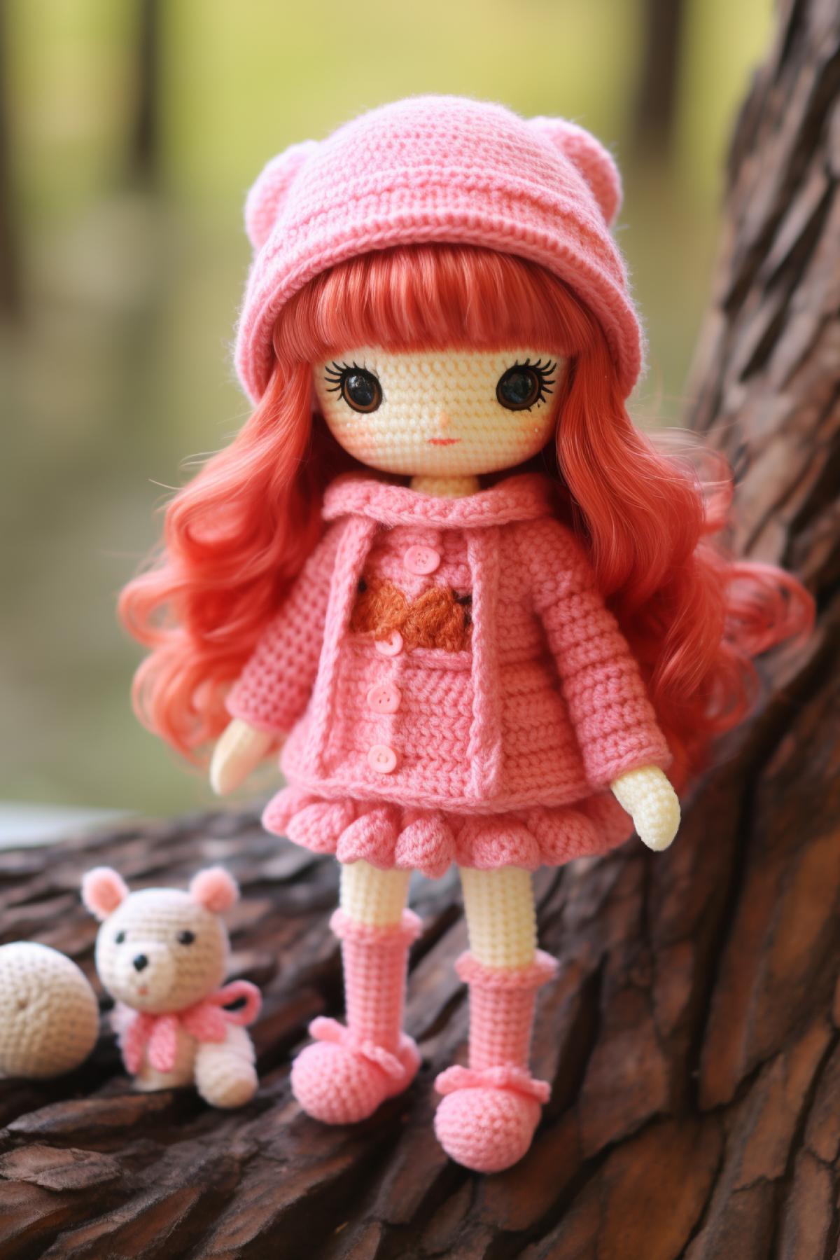 Knitted toy cute doll in pink