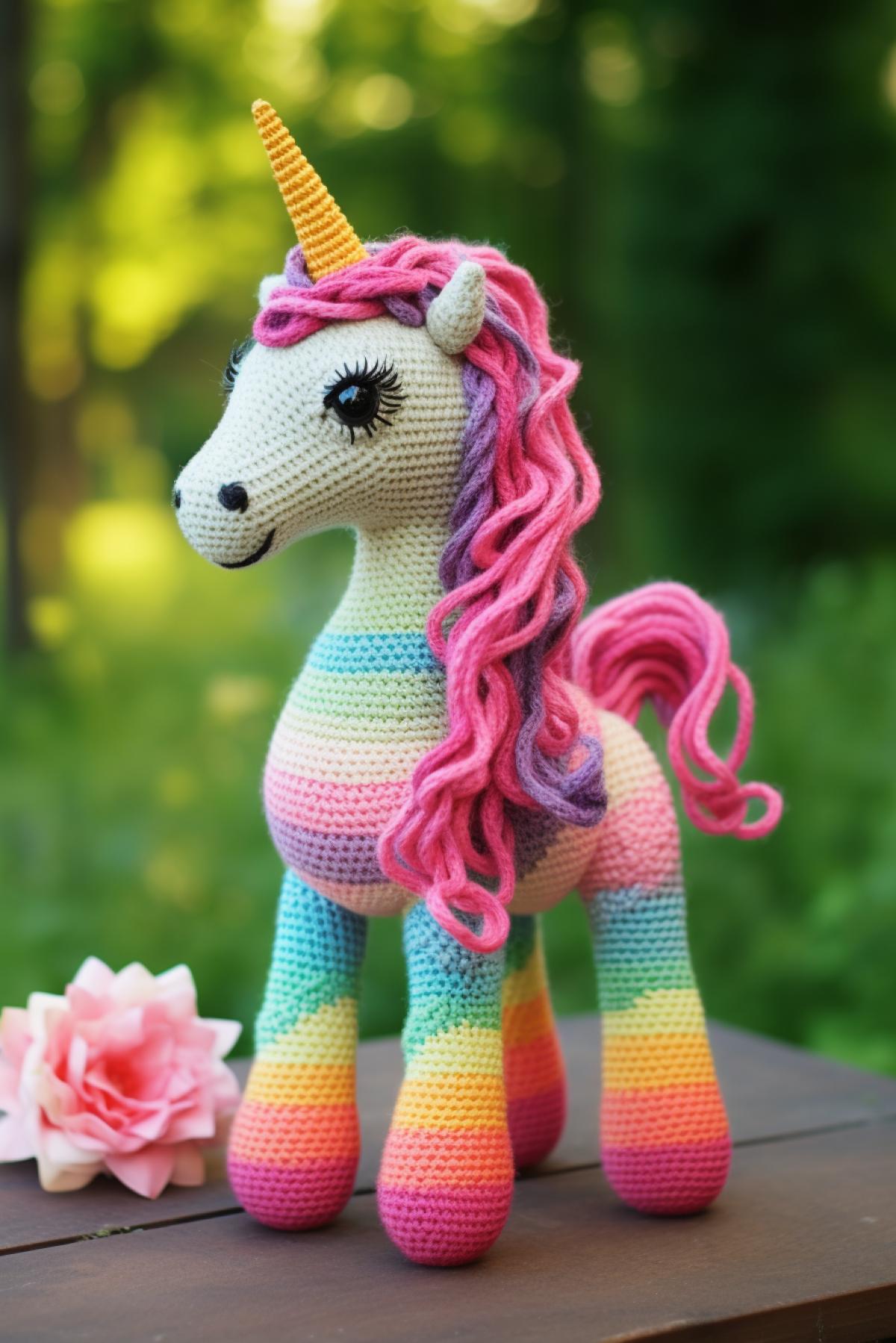 Knitted toy unicorn, publicity photo