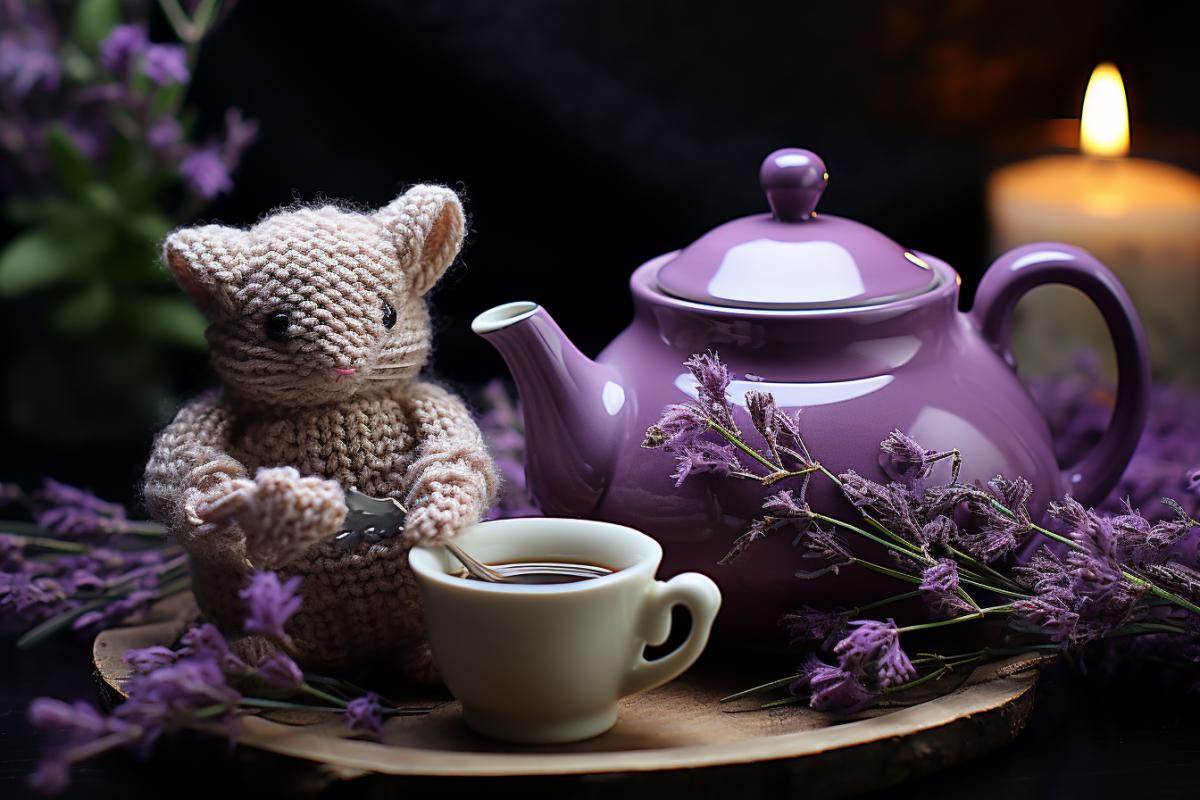 cute amigurumi, cute knitted origins, cute knitted mice, at the table set for tea, tea party, flowers, toy room