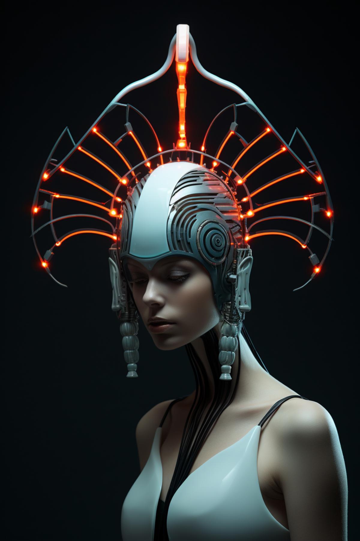 Futuristic Antennator: Antenna-like headdress with electronic glowing elements to give the impression of a connection to the future