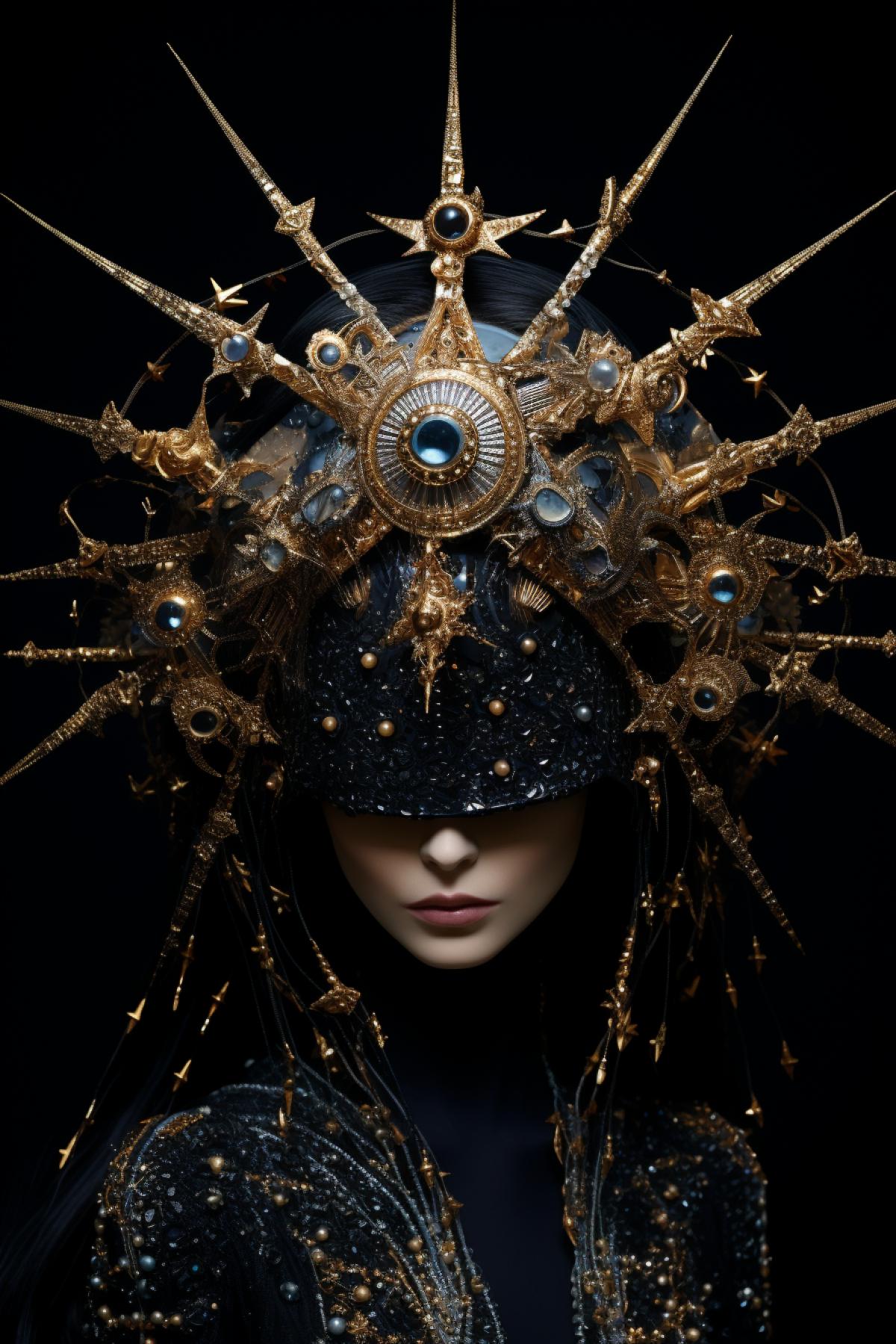 Space Coronavirus: Extravagant Headpiece inspired by space, with galactic imagery and twinkling stars.