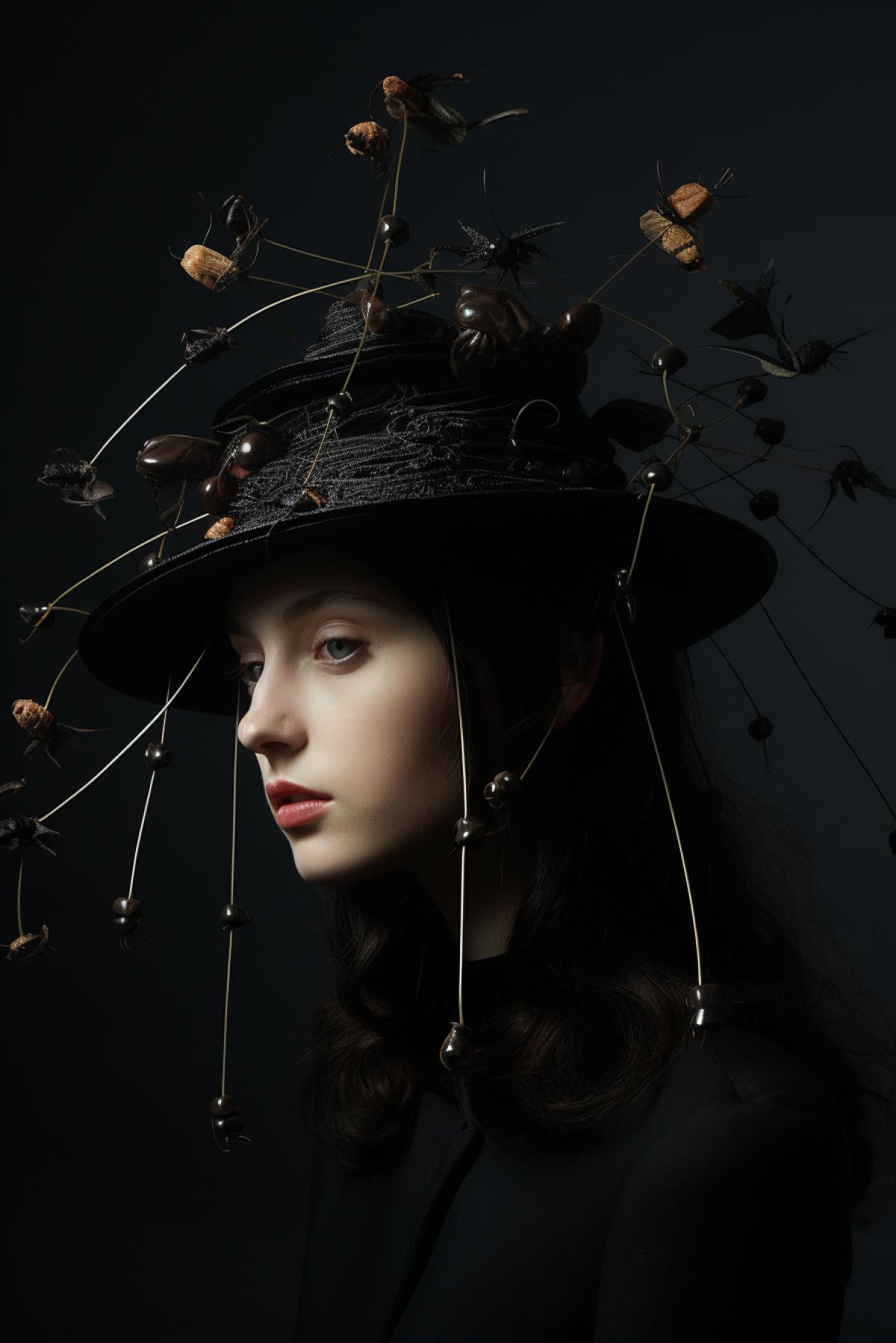 Crawling Hat: A fancy hat with “crawling” decorative elements that create a play of light and shadow.