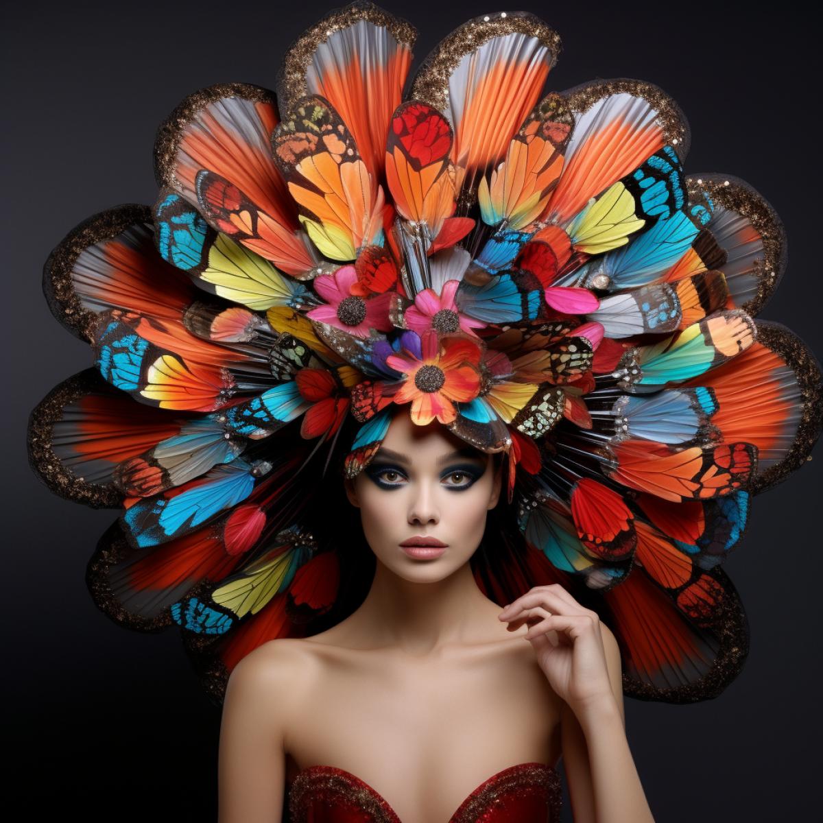 Top model in a very very very very very very very huge butterfly hat, high fashion