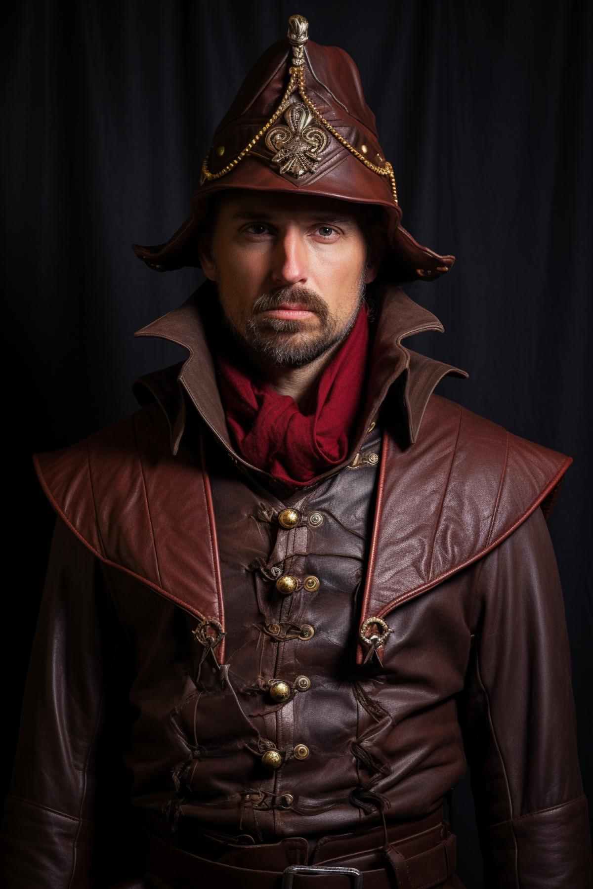 Leonardos motorised extravagant medieval big leather and wood hat for men