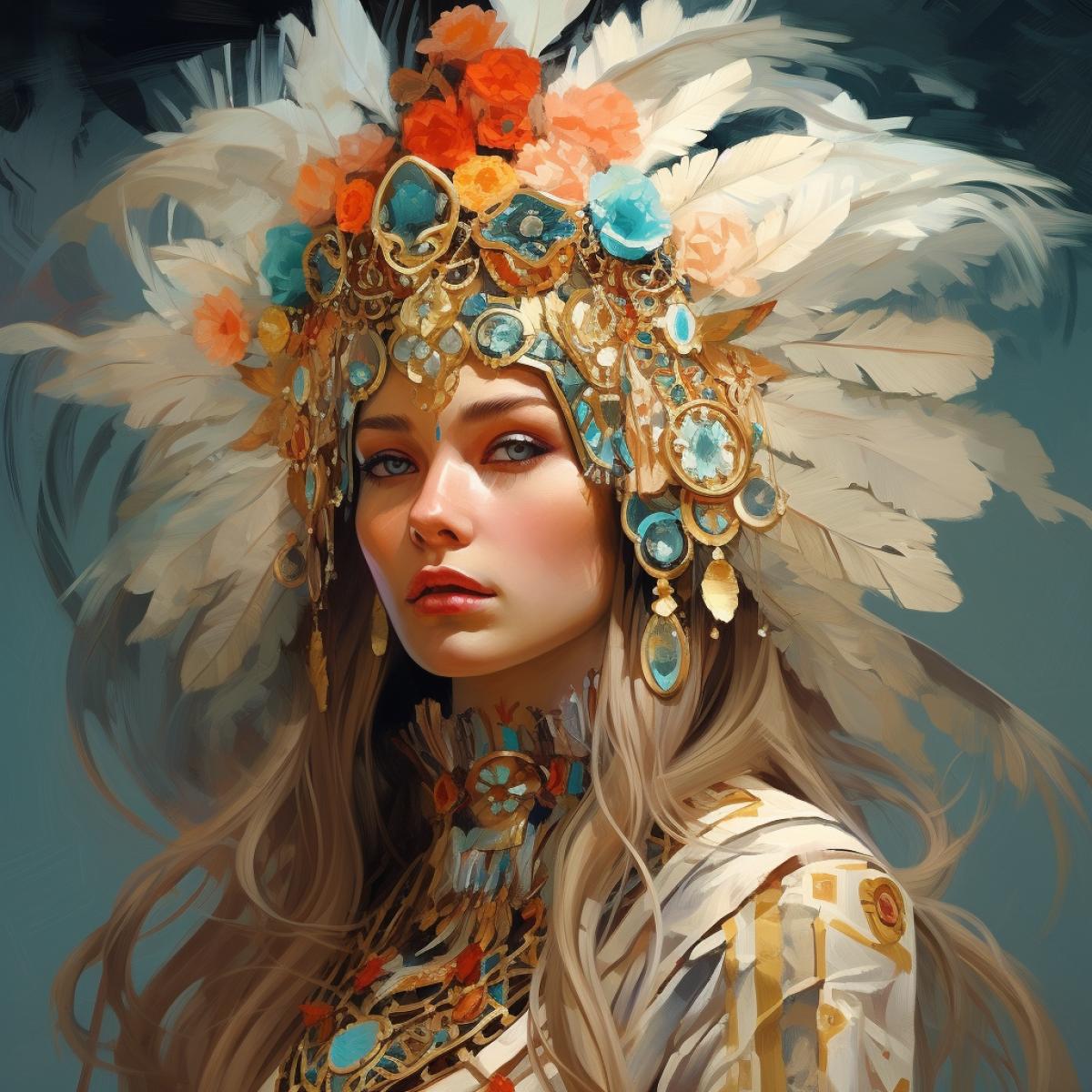 Unusual headdress. In the style of illustration by Vasily Lozhkin.