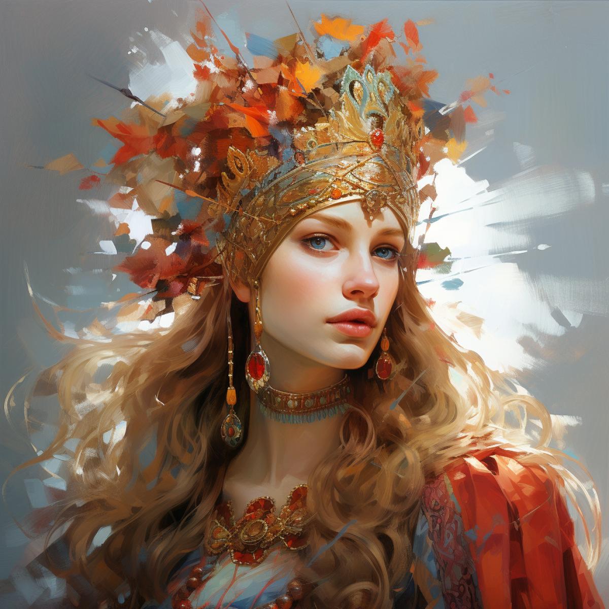 Unusual headdress. In the style of illustration by Vasily Lozhkin.