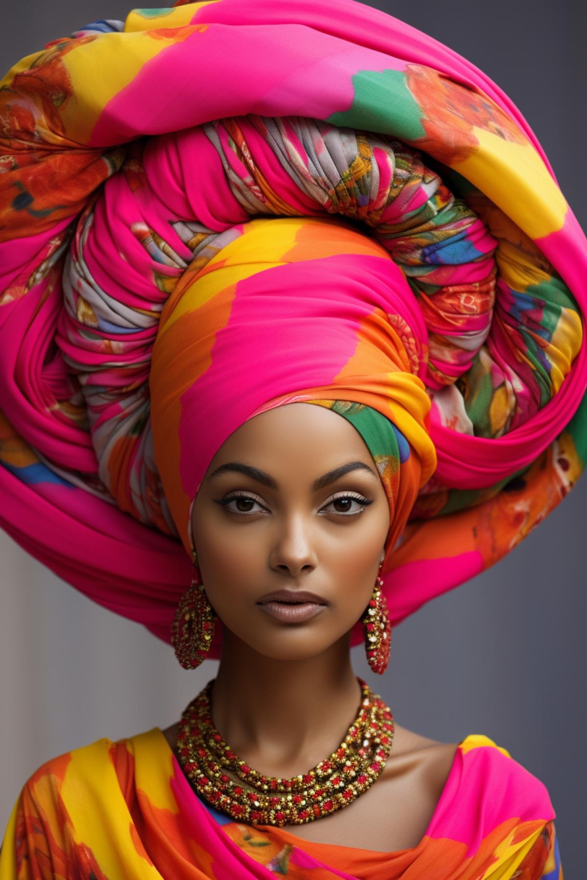 Enormous Turban made of fifteen metres of bright fabric Indian beauty