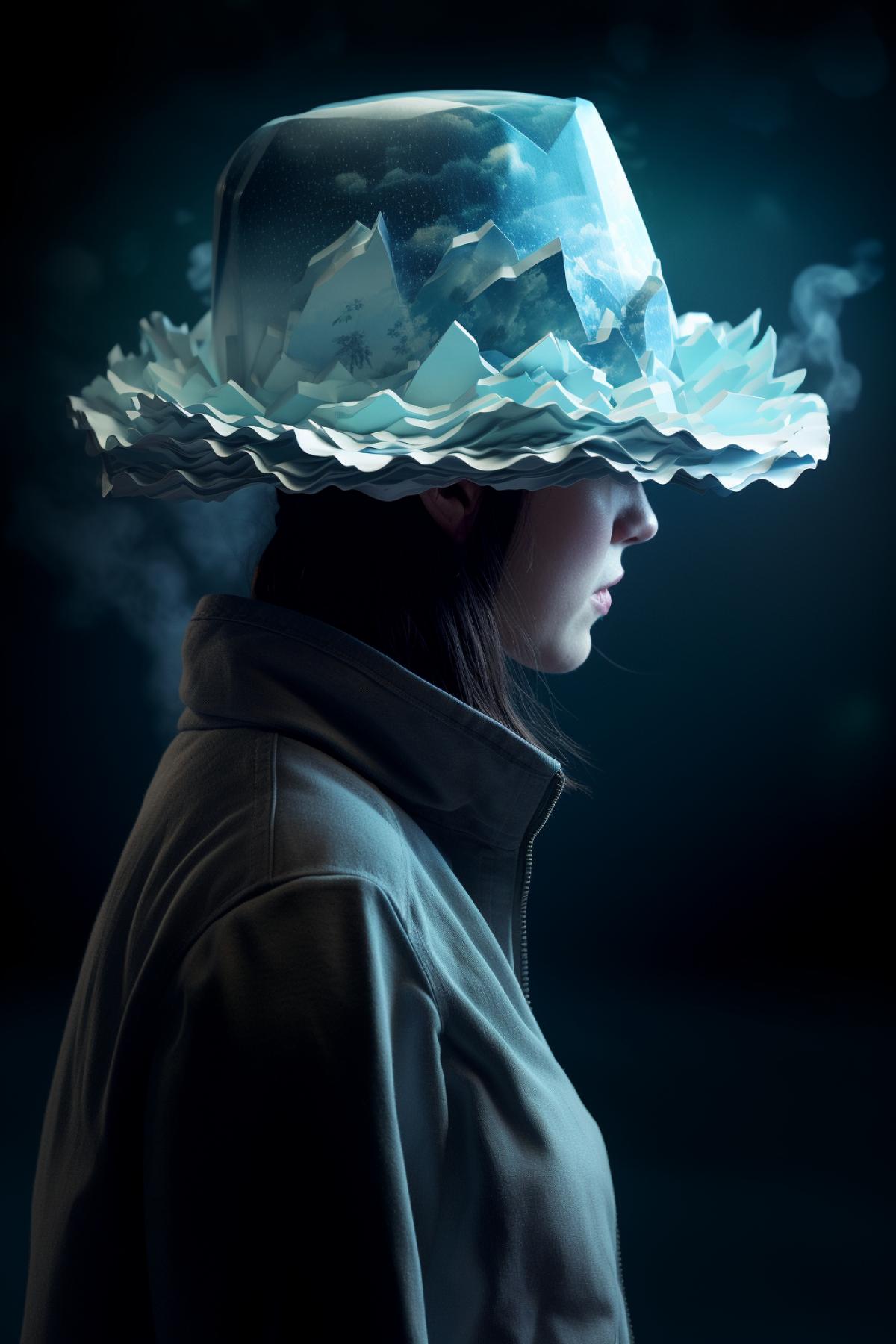 Unusual hat in the shape of the ocean, flickering, glare, parallel world, another dimension