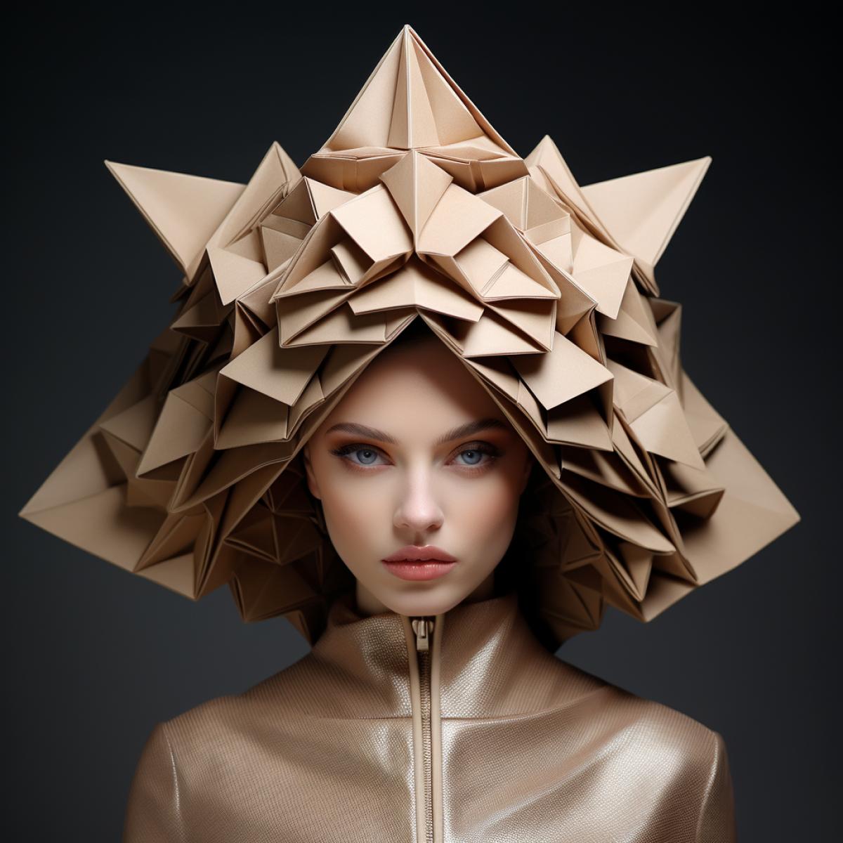 origami hat, high fashion portrait