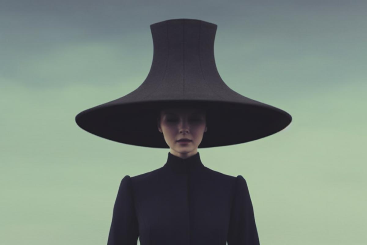 The man is wearing a hat shaped like a dark hole!