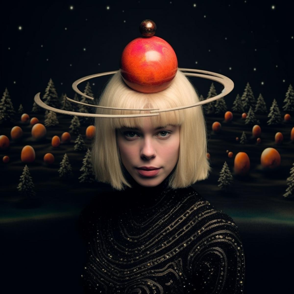 Jewel hat with lips in orbit in space