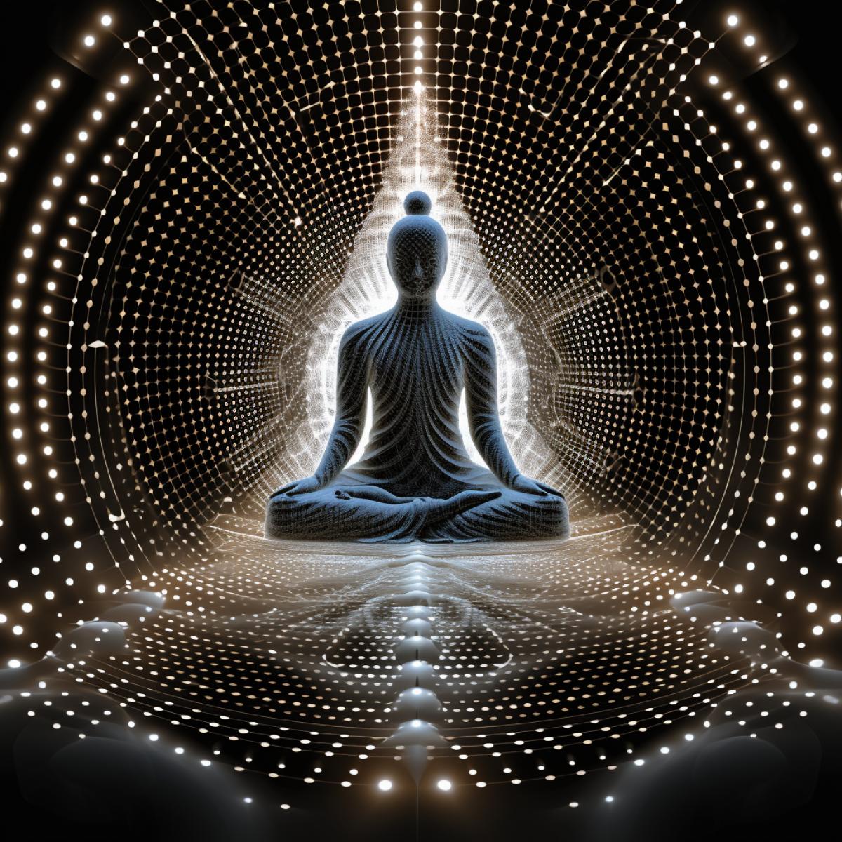 Mandelbrot Doppler effect, In sparkling 3D Buddha net art, In the form of a beautiful figure, Meditation