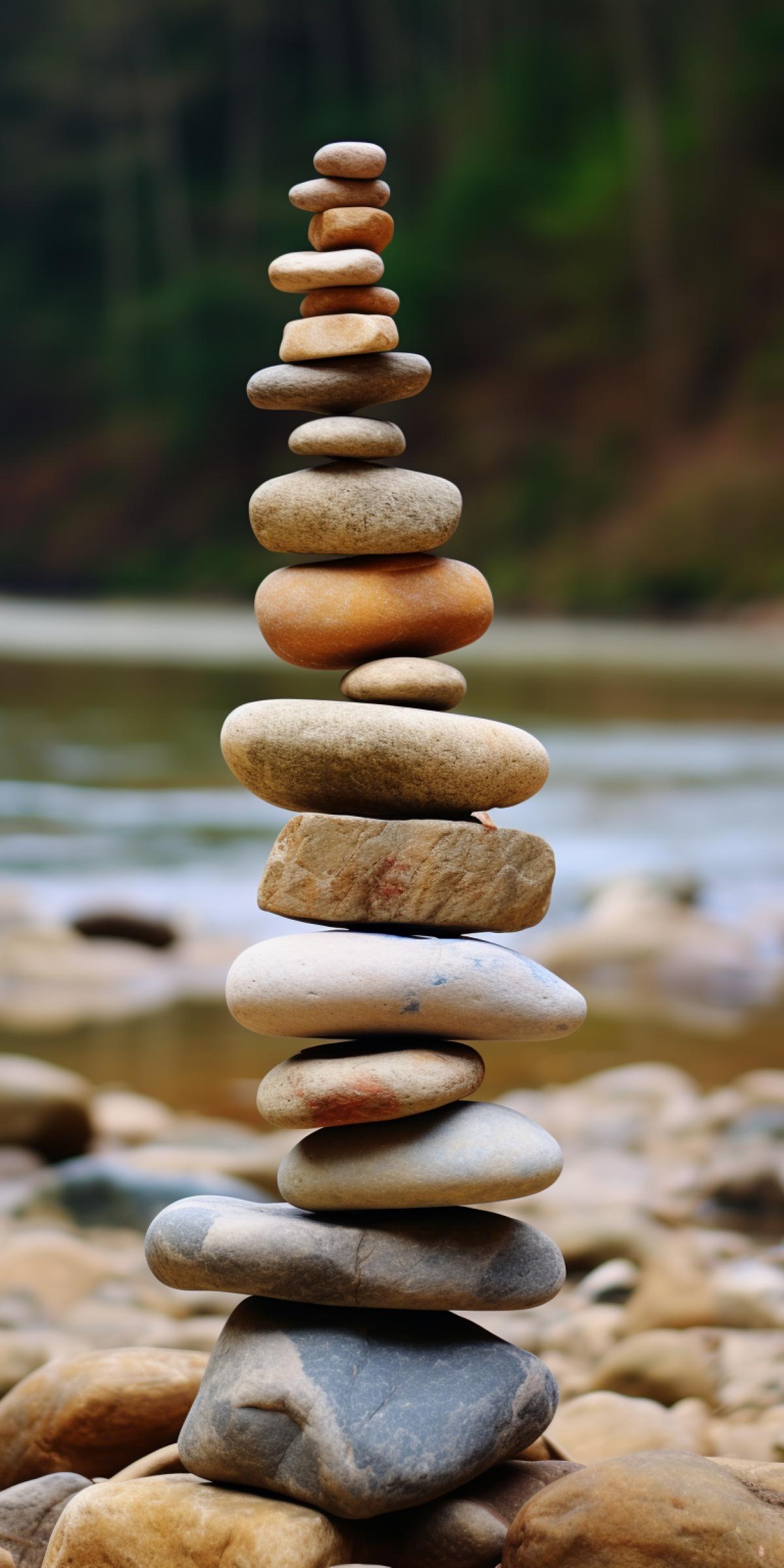 Stone pyramiding, stone balancing, meditation, breathtaking