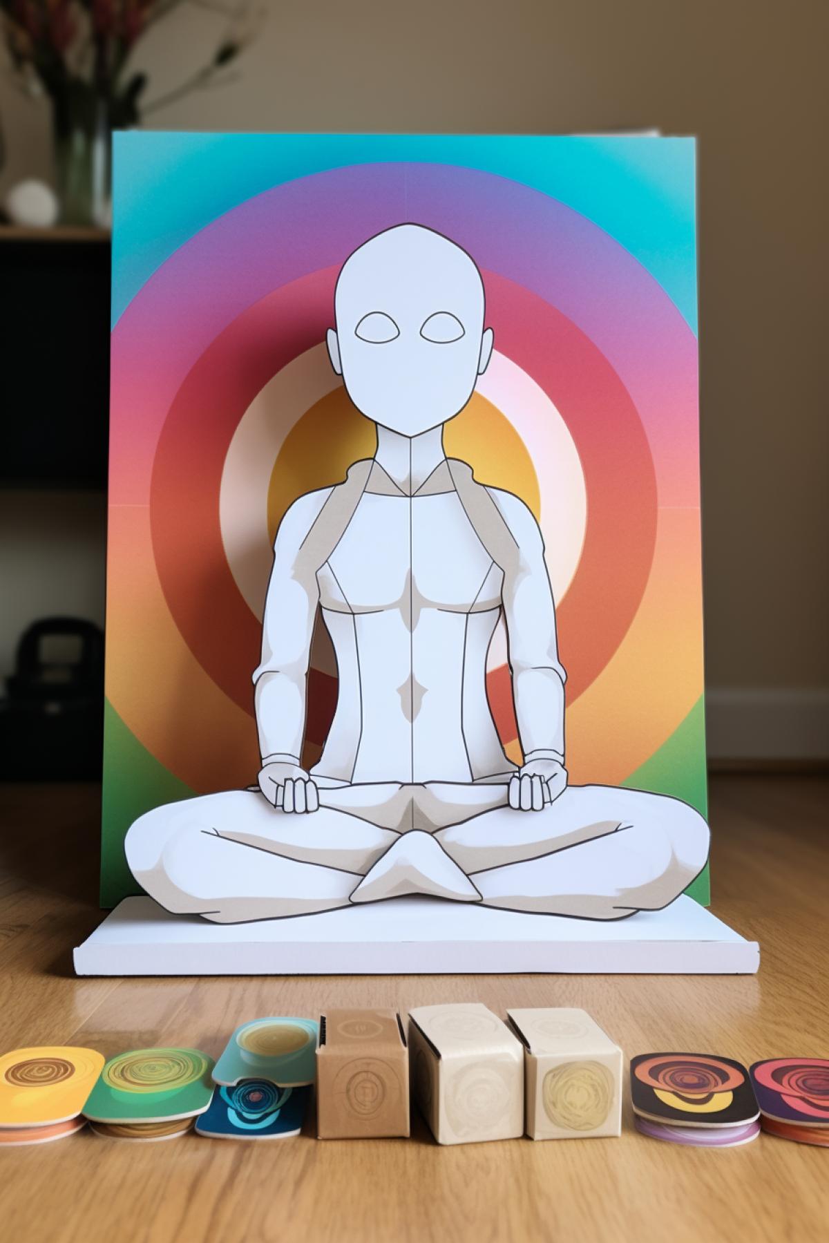 2D Cardboard meditating doll and complete set of accessories and background pictures unboxing