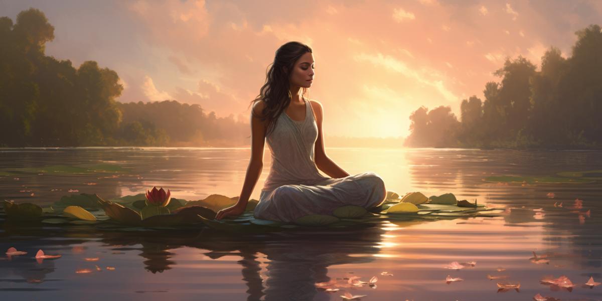 An image of an early morning on the shore of a lake. A yogi in the lotus 4k sits on the shore, her outline is illuminated by the rays of the rising sun by Alexandr Averin