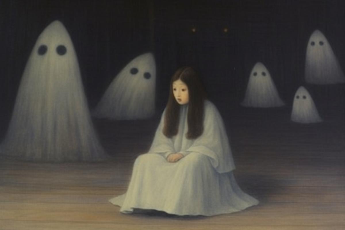 Ghost levitates in meditation, Japanese painting