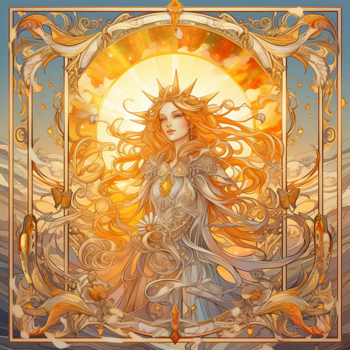 Tarot card sun, fantasy style, beautiful frame