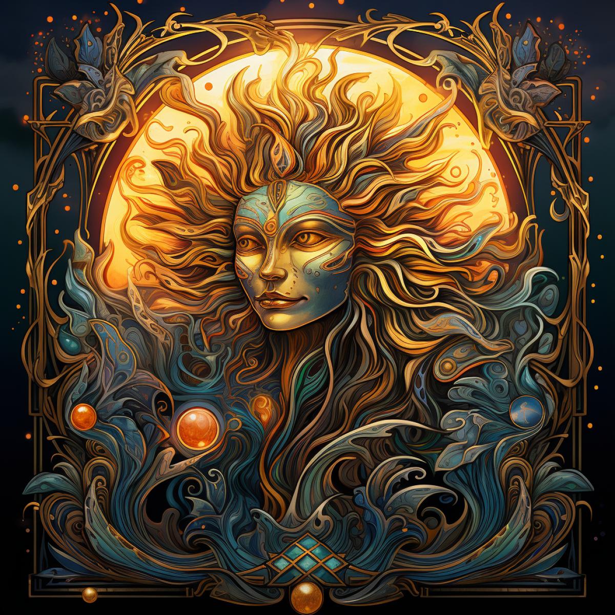 Tarot card sun, fantasy style, beautiful frame