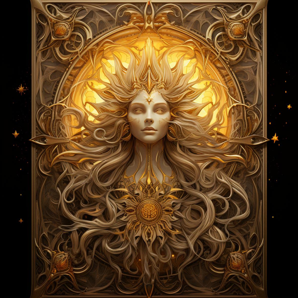 Tarot card sun, fantasy style, beautiful frame