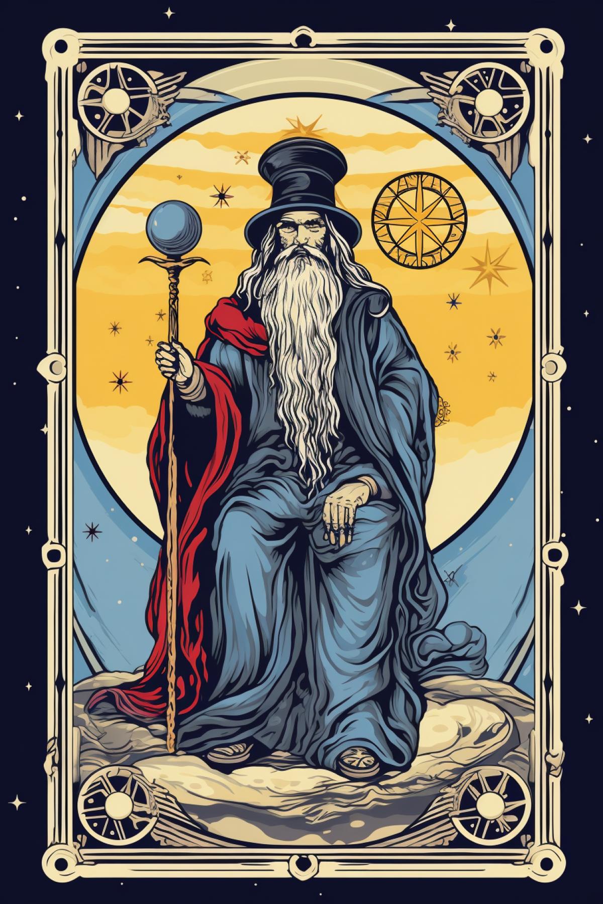 Tarot card. Mag. Mystical master. Osho Zen tarot style is a combination of postmodernism and the Rider-Waite deck.