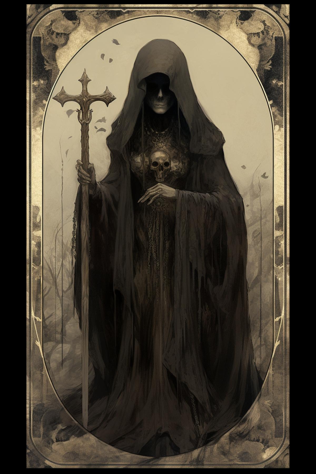 death card from tarot in style of artist Wlop