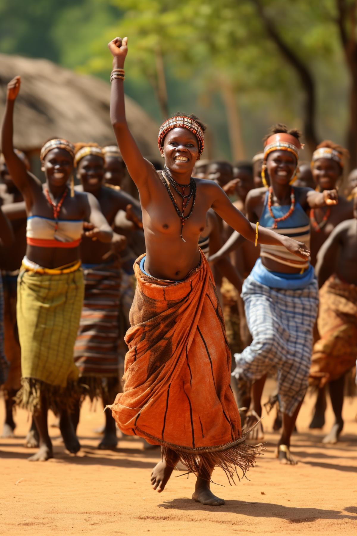 Community dance on African tribe African landscape African village