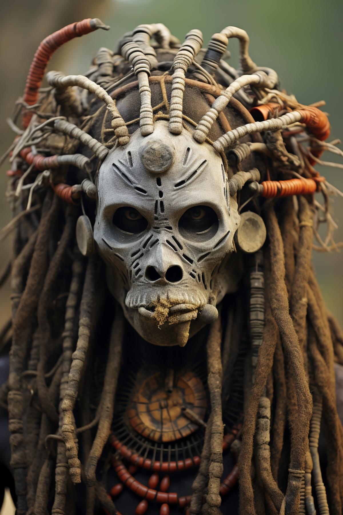 African magic masks on savages in Africa