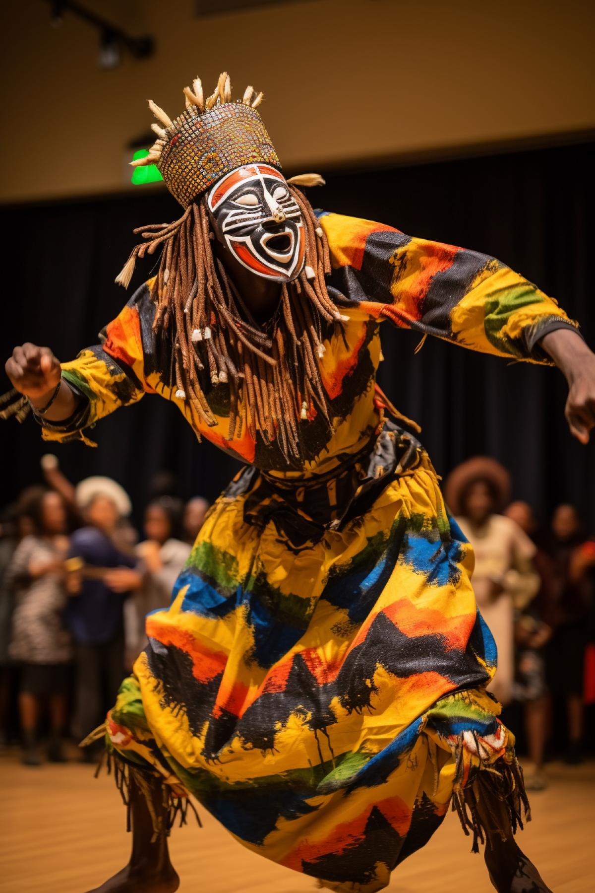 Zaouli dance in African zaouli mask and zaouli costume African community evening