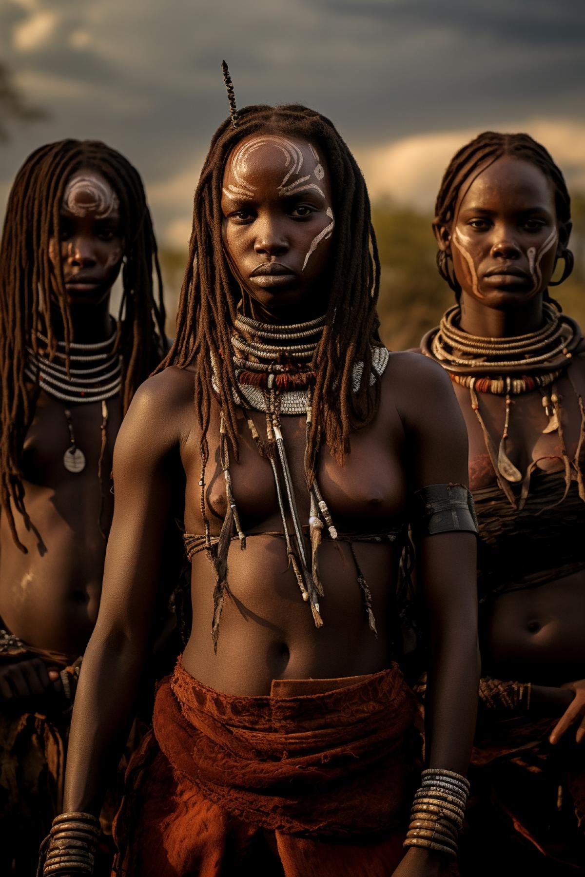 Ytrewqasd dark continent savage tribe in national hggdyjgs with vbghfdsy with fggyyggff faces reflecting kjjhhygff emotions general view low view twilight savannah