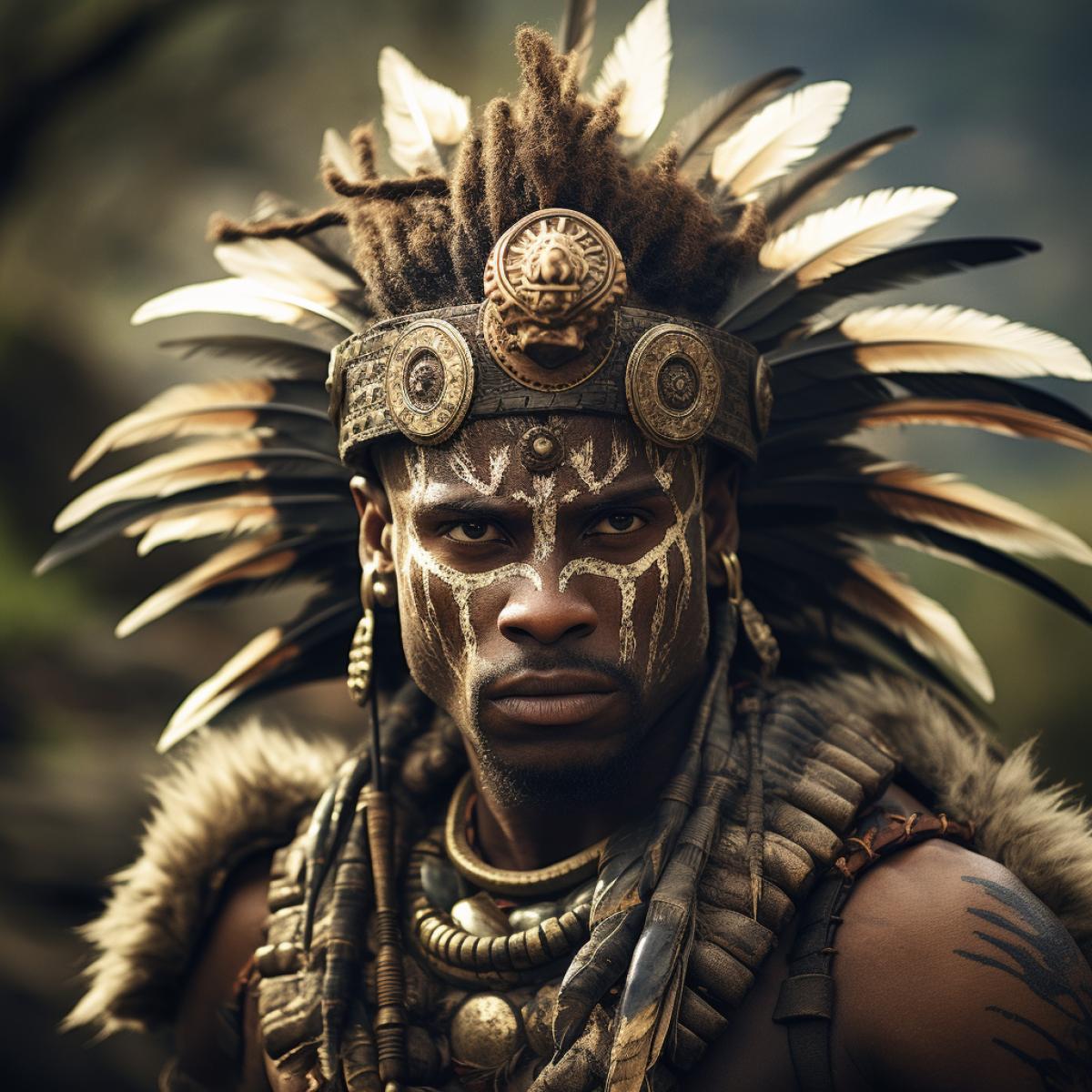 Zulu warrior in his natural habitat. The best photo. Vivid emotion.