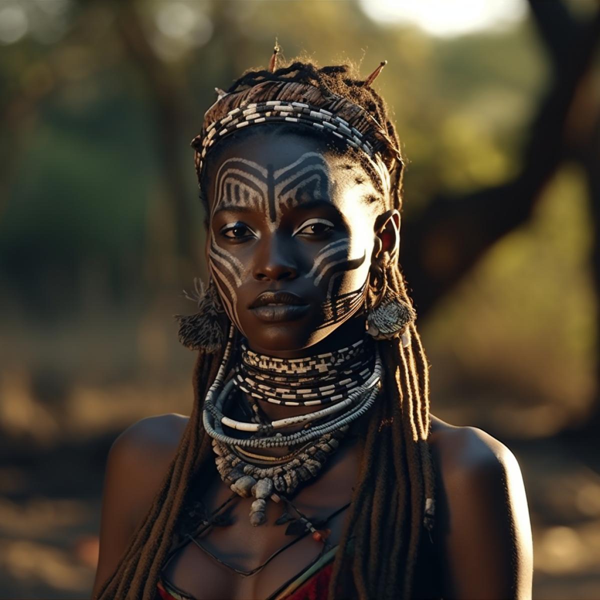 cinematic com4k, primitive tribe in Africa, under the scorching sun, High contrast, dramatic use of light and shadow. Illuminated subjects and rich, vibrant, natural colors, Tuned for nature scenes