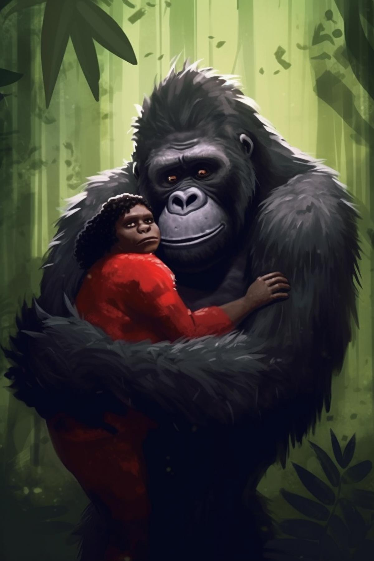 Papuan hugging gorilla cartoon