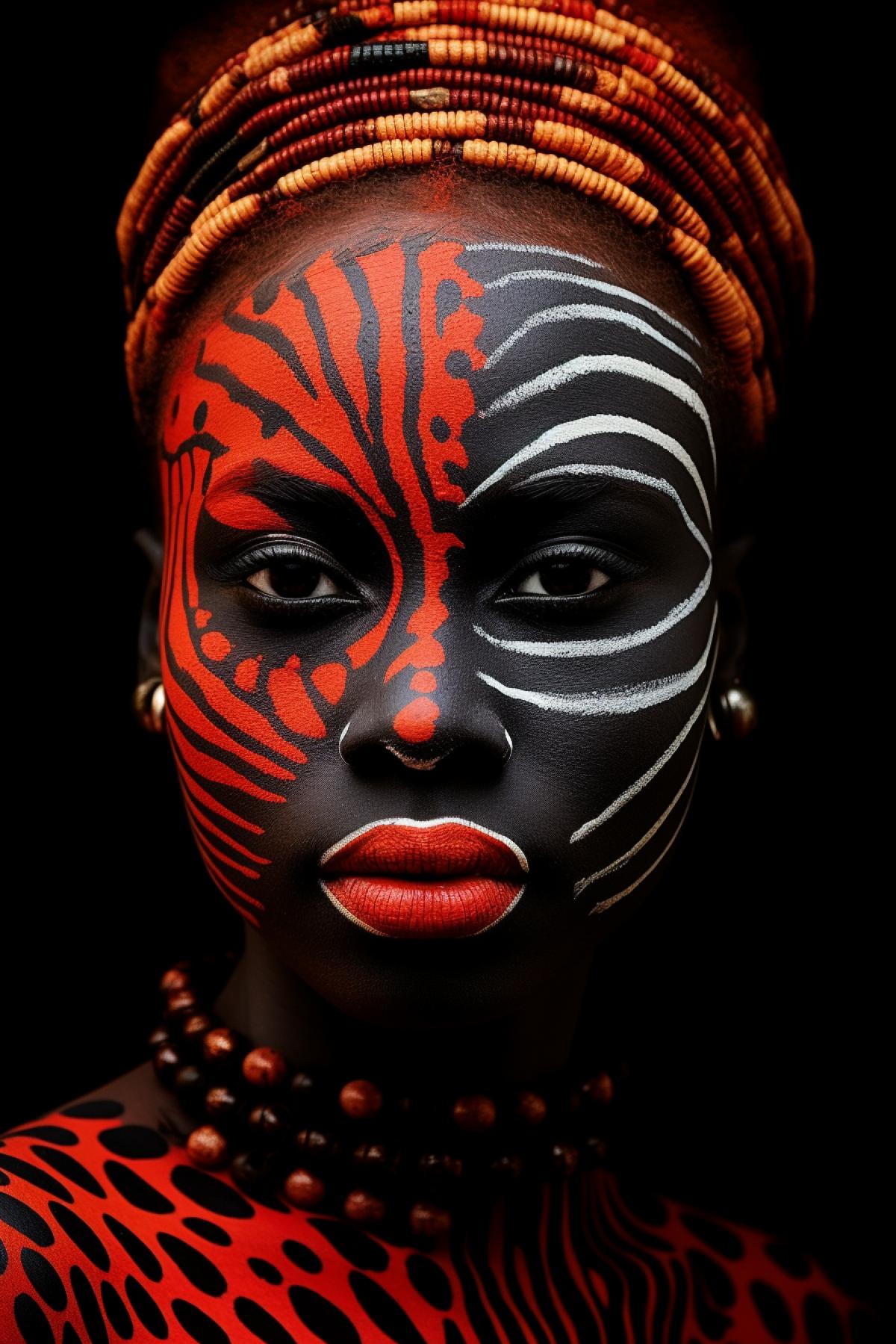 young female chief of an African tribe in war paint
