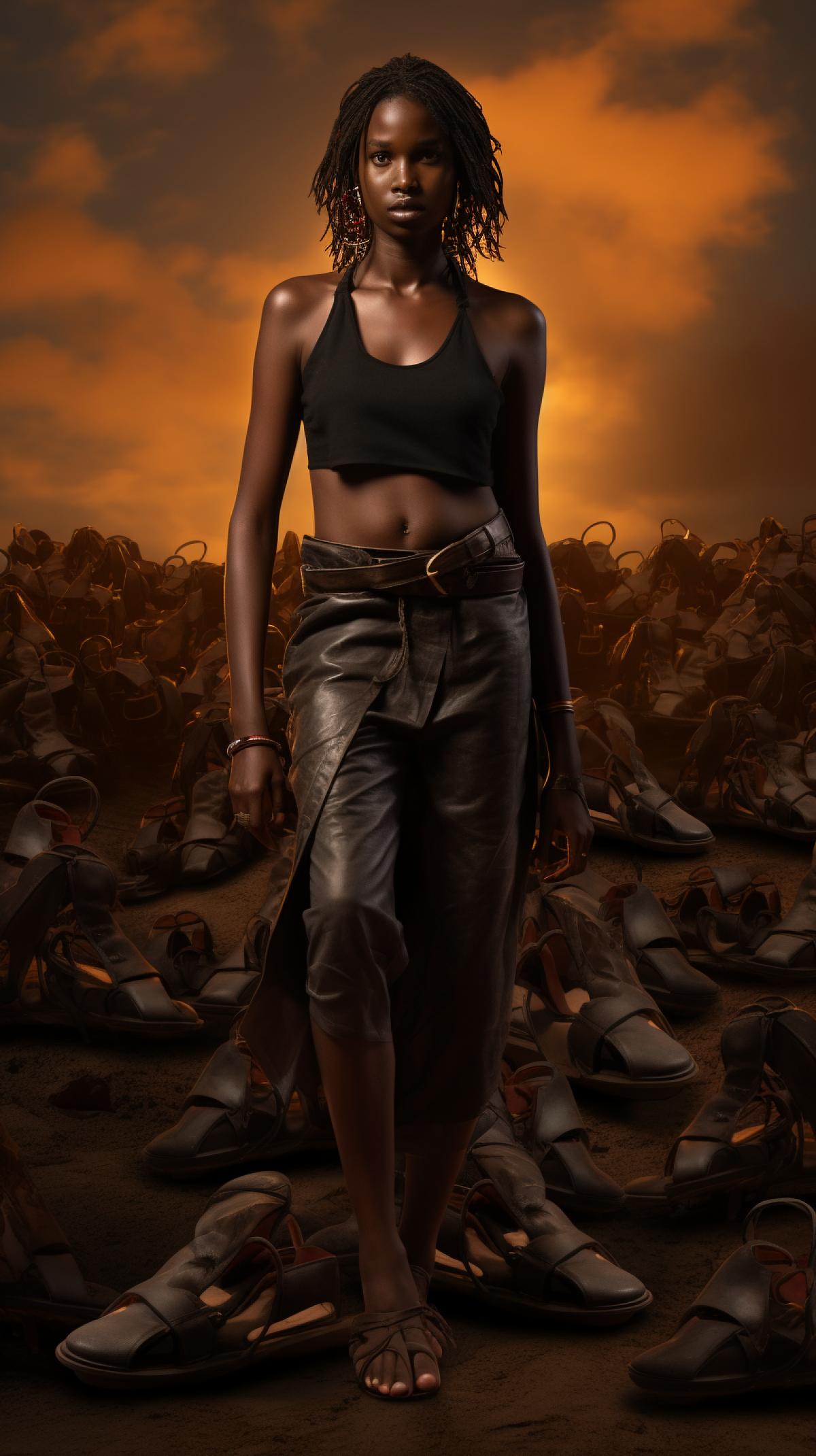 Ytrewqasd dark continent savage tribe in national hggdyjgs in leather sandals with vbghfdsy with fggyyggff faces reflecting kjjhhygff emotions general view low view twilight savannah