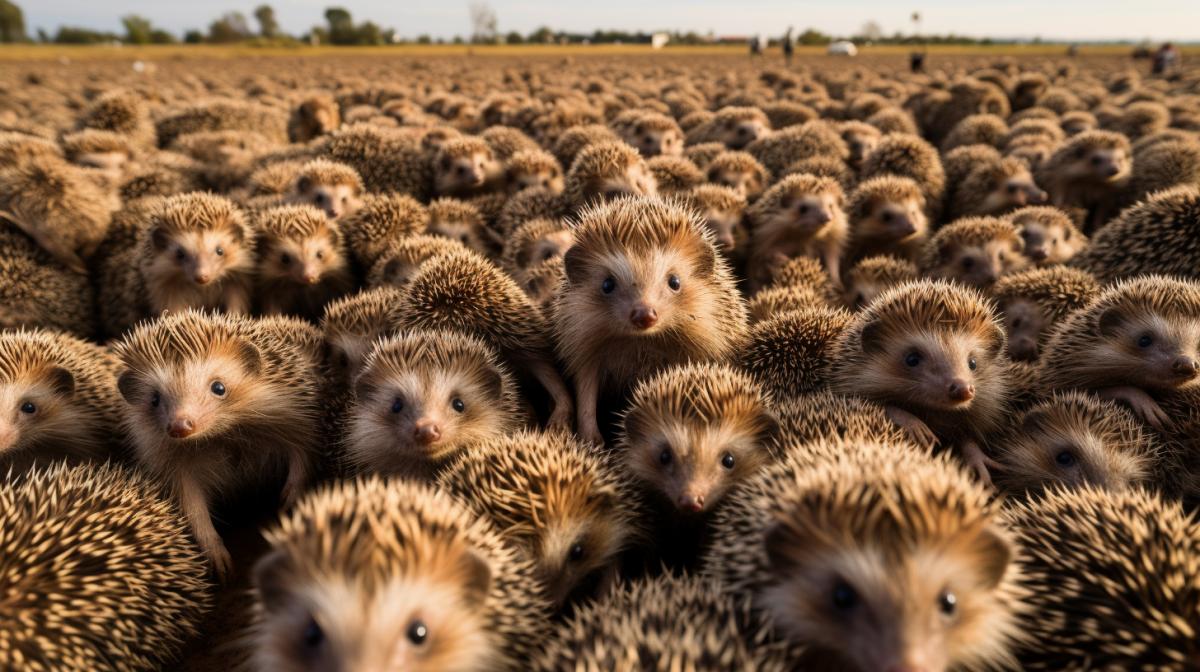 A huge horde of hedgehogs has overwhelmed and is devouring the city, hedgehogs are everywhere