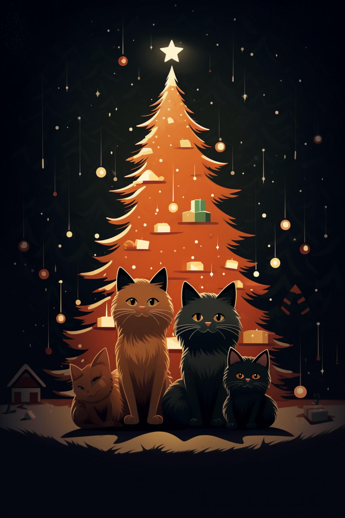 christmas tree with cute kittens inside, by abigail larson, by alena aenami, festive winter holiday colors, sparkling