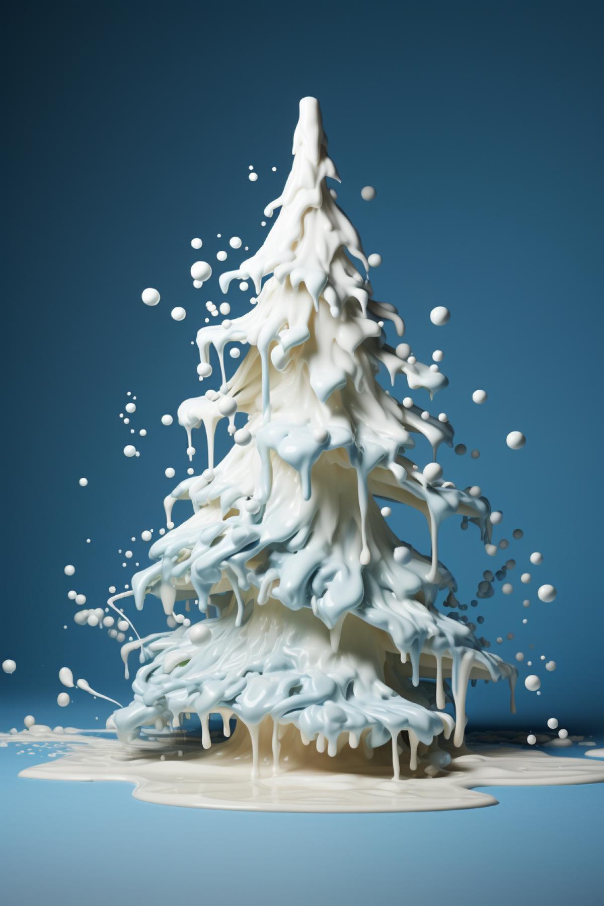 perfect christmas tree made from milk and toy splashes, photography