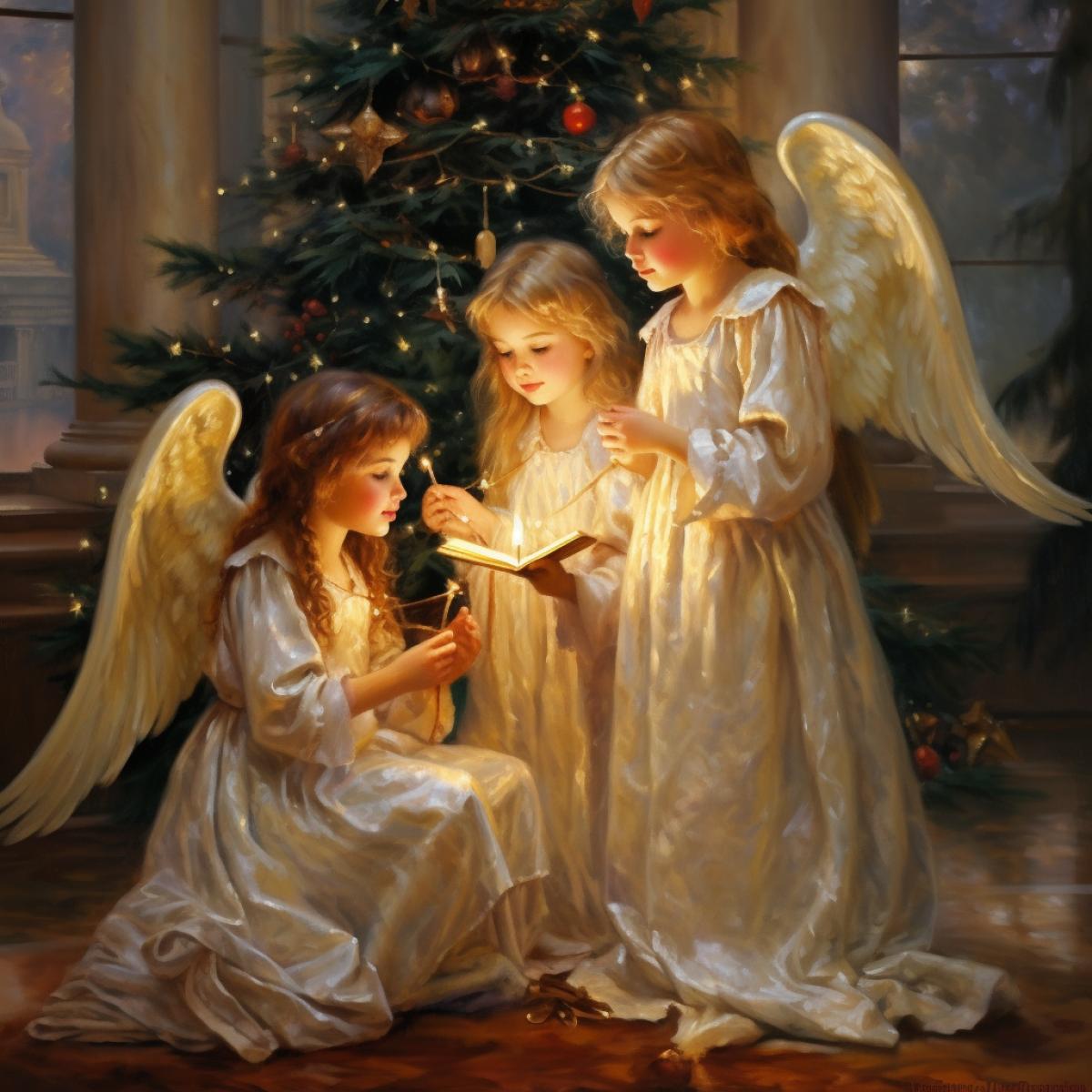 Angels decorate the Christmas tree