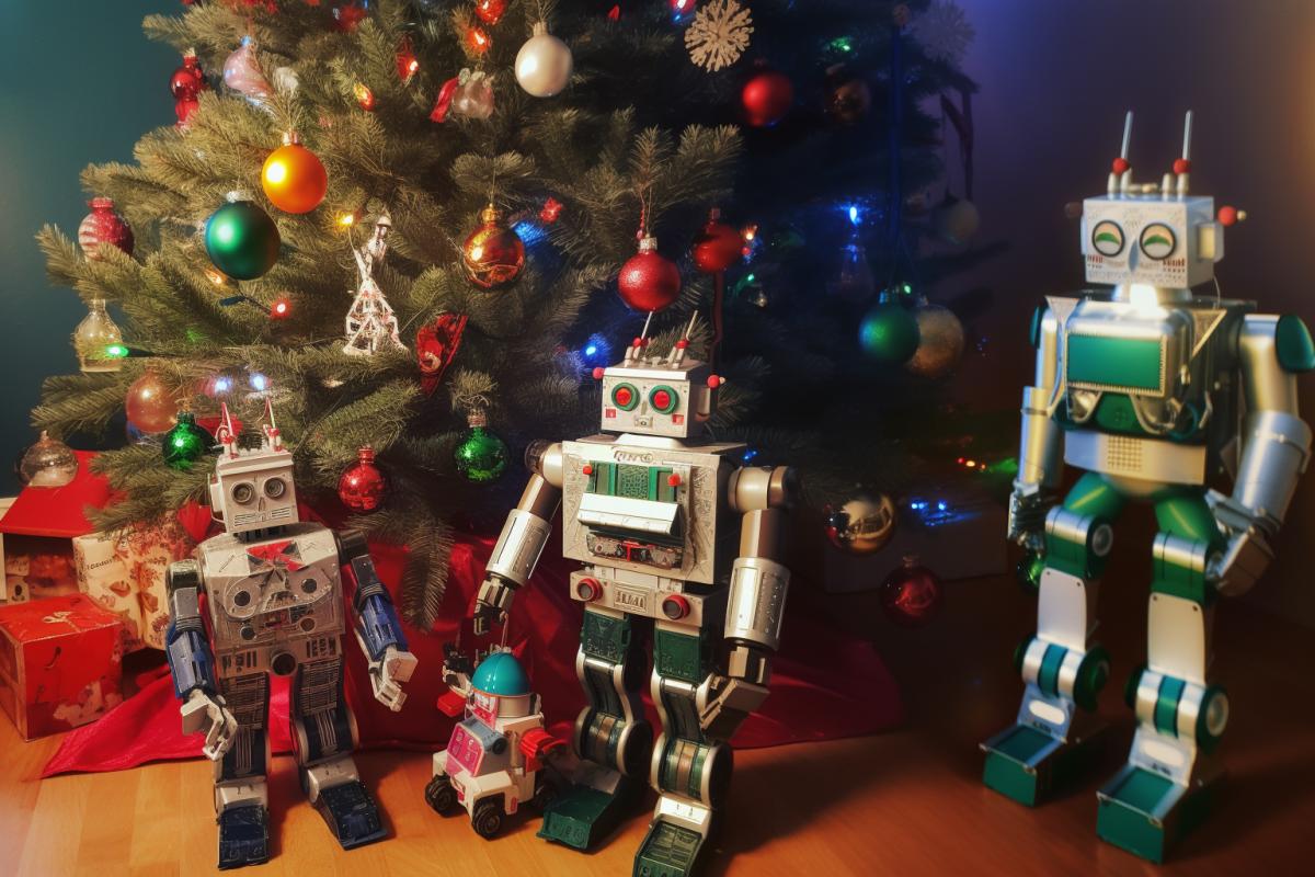 Robots decorate the Christmas tree