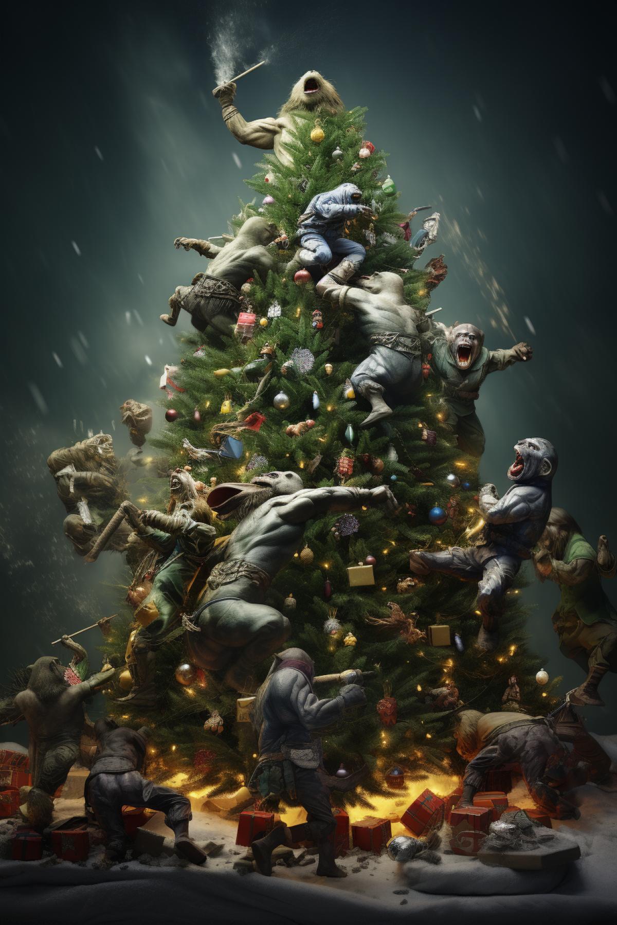 Epic battle of Christmas trees, photorealism