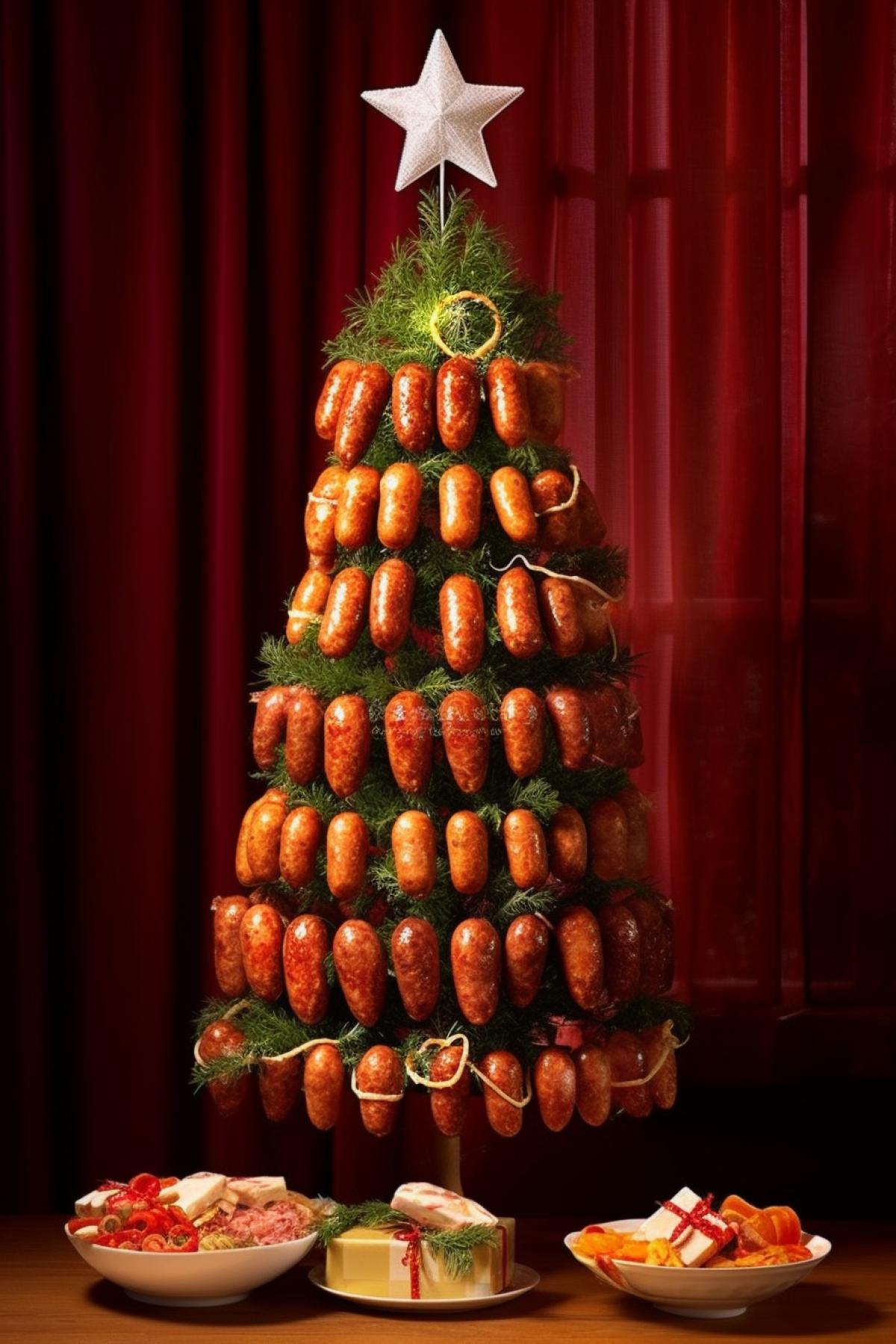 Christmas tree decorated with sausage