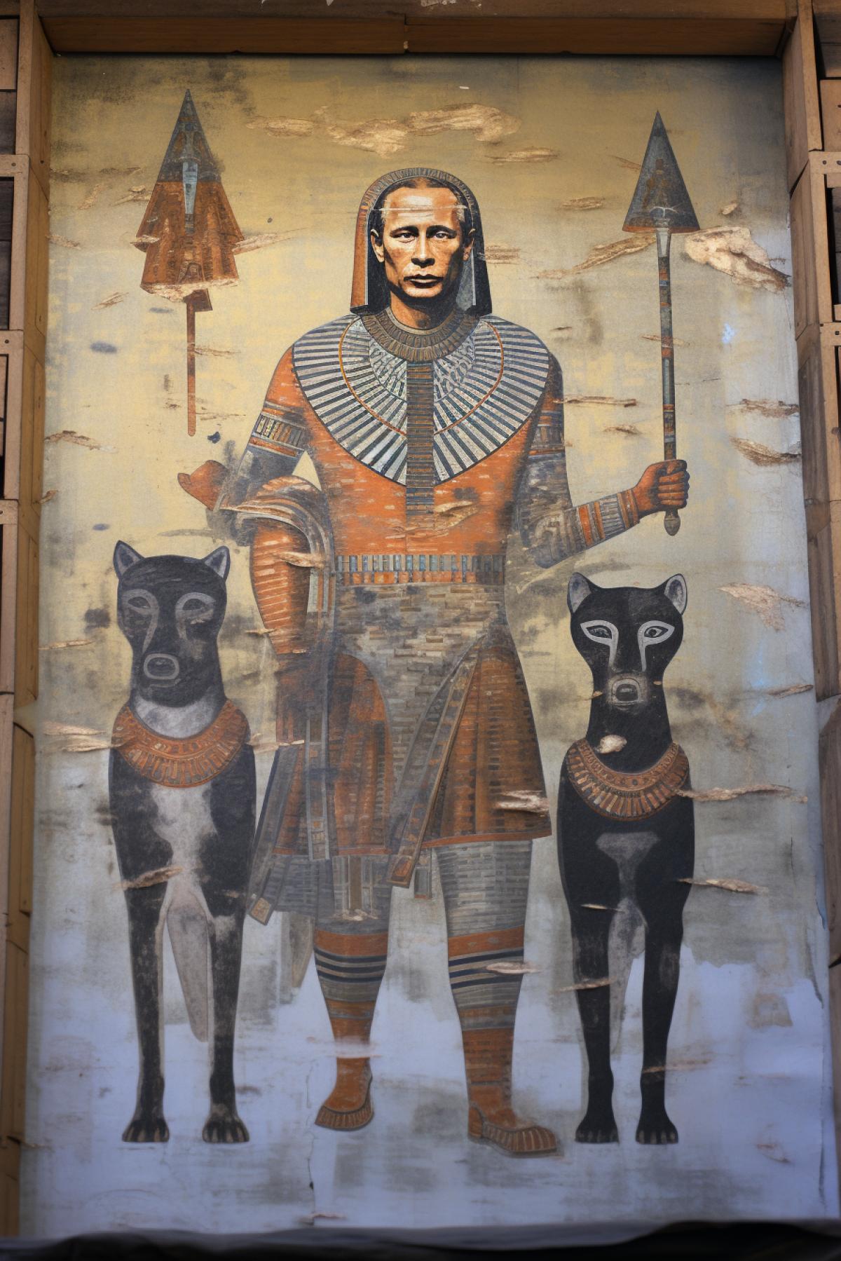 Ancient Egyptian fresco with Putin, Putin as Pharaoh, high quality, good detail