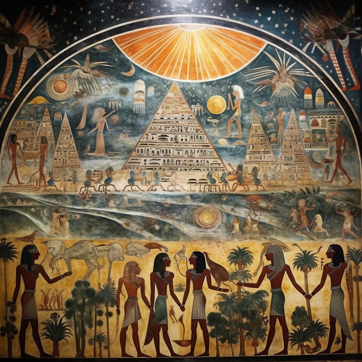 Ancient Egyptian Fresco about the creation of the world, incredible beauty