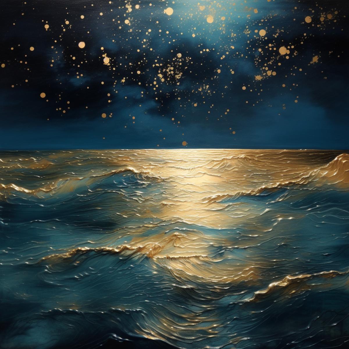 Ocean the color of the night sky and gold